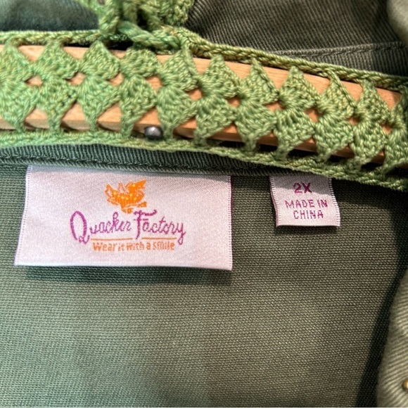Vintage Quacker Factory army green pearl studded button down shirt jacket sz 2X - Picture 2 of 9